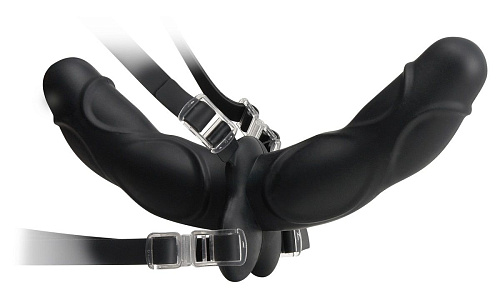 Женский страпон чёрного цвета с вагинальной пробкой Pipedream Double Delight Strap-On PD4539-23 (12,7 см)