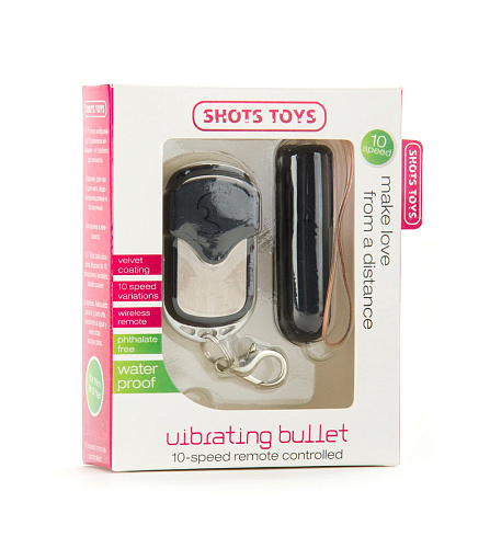 Чёрная вибропуля с пультом ДУ Shots Media BV Remote Vibrating Bullet SHT078BLK