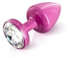 Розовый анальный плаг с 2 заменяемыми кристаллами DIOGOL Anni Magnet T1 pink Cristal/black 9020060054 (6 см)
