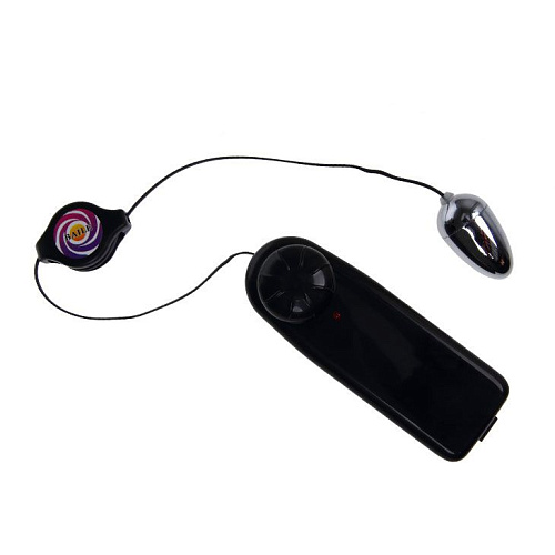 Серебристое мини-виброяйцо с растягивающимся шнуром Baile BI-014122-2