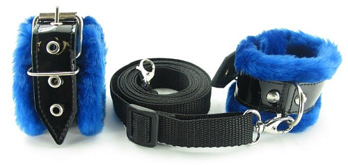 Набор на кровать с синим мехом BDSM Light БДСМ арсенал 760009ars