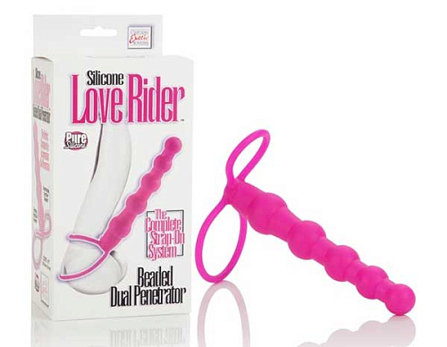 Розовая насадка для двойного проникновения California Exotic Novelties Silicone Love Rider Beaded Dual Penetrator SE-1515-30-3 (14,5 см)