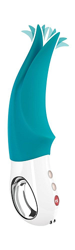 Бирюзовый вибратор с раздвоенным кончиком Fun Factory Volta 1141074 (18,9 см)