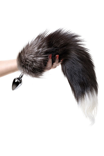 Серебристая металлическая анальная втулка с хвостом чернобурой лисы ToyFa 712026-S (размер S)