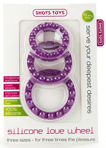 Набор фиолетовых эрекционных колец Shots Media BV Silicone Love Wheel 3 sizes (3 шт.) SHT096PUR