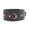 Чёрный ошейник из натуральной кожи с красной строчкой и заклепками БДСМ арсенал 55051ars