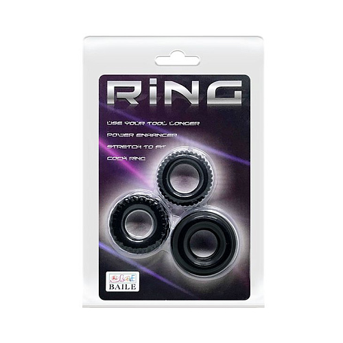 Набор из 3 чёрных эрекционных колец различного размера Baile BI-210179