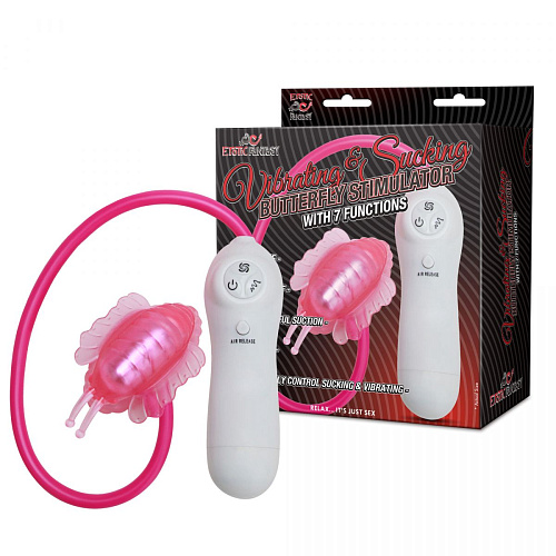 Розовая клиторальная помпа-бабочка с 7 функциями вибрации Erotic Fantasy HT-V8