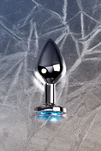 Серебристая конусовидная анальная пробка с голубым кристаллом ToyFa 717002-14 (8 см)