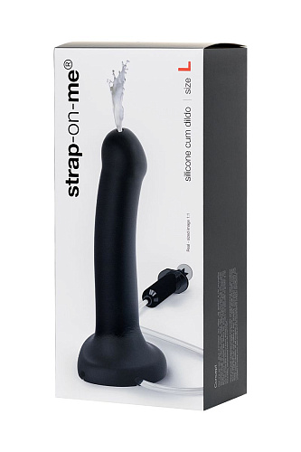 Чёрный фаллос с имитацией эякуляции Strap-on-me Silicon Cum Dildo L 6013267 (19,6 см)