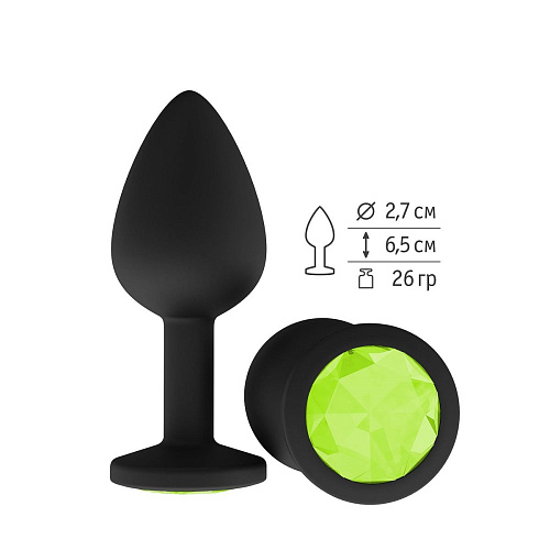 Чёрная анальная втулка с лаймовым кристаллом Сумерки богов 518-12 lime-DD (7,3 см)