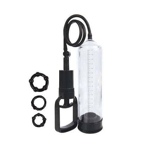 Прозрачная вакуумная помпа с 3 эрекционными кольцами в комплекте Bior toys Sex Expert SEM-55123