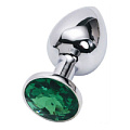 Серебристая анальная пробка с изумрудным кристаллом Eroticon P3134M-05 (7 см)