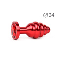 Коническая ребристая красная анальная втулка с красным кристаллом Anal Jewelry Plug AR-16-M (8 см)