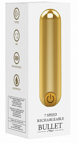Золотистая перезаряжаемая вибропуля Shots Media BV 7 Speed Rechargeable Bullet BGT006GLD (7,7 см)