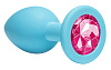 Средняя голубая анальная пробка с розовым кристаллом Lola toys Emotions Cutie Medium 4012-03Lola (8,5 см)