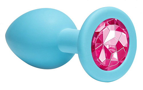 Средняя голубая анальная пробка с розовым кристаллом Lola toys Emotions Cutie Medium 4012-03Lola (8,5 см)