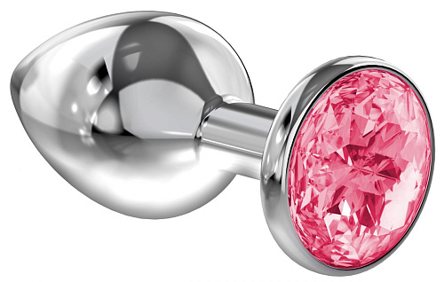 Большая серебристая анальная пробка с розовым кристаллом Lola toys Diamond Pink Sparkle Large 4010-03Lola (8 см)