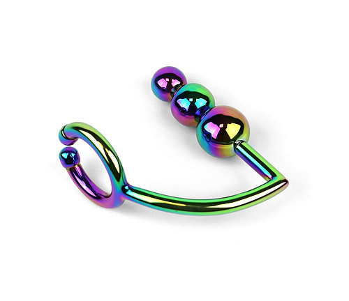 Радужное эрекционное кольцо с анальной ёлочкой House of steel Rainbow Horse Shoe Cock Ring with Trio of Anal Balls CB844