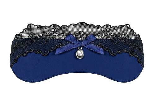 Синяя маска на глаза с чёрной кружевной отделкой и подвеской Obsessive 825-ACC