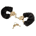 Наручники с чёрной меховой опушкой Pipedream GOLD DELUXE FURRY CUFFS PD3996-27
