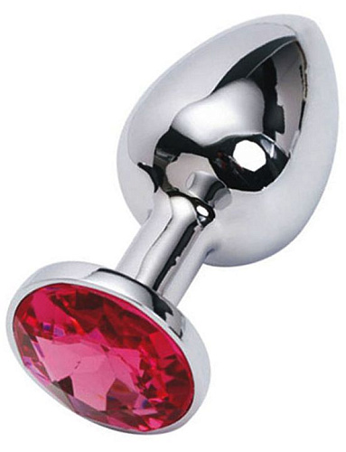 Серебристая анальная пробка с малиновым стразом Eroticon P3134M-02 (7 см)