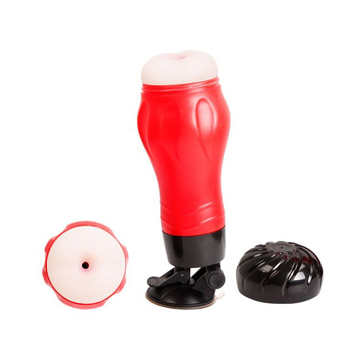 Красно-чёрный мастурбатор-анус в тубе с присоской и вибрацией Baile Flora BM-00900T47Z-1