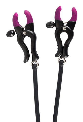 Чёрное эрекционное кольцо с зажимами на соски Orion Cock Ring Clamps 0516830