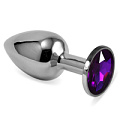 Серебристая анальная пробка с фиолетовой вставкой Lovetoy RO-SS08 (7,6 см)