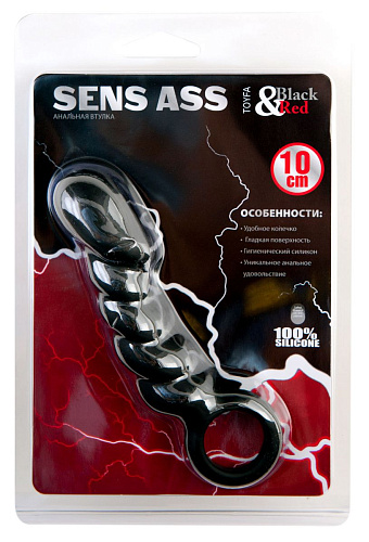 Чёрная рельефная анальная втулка ToyFa 901343-5 (10 см)