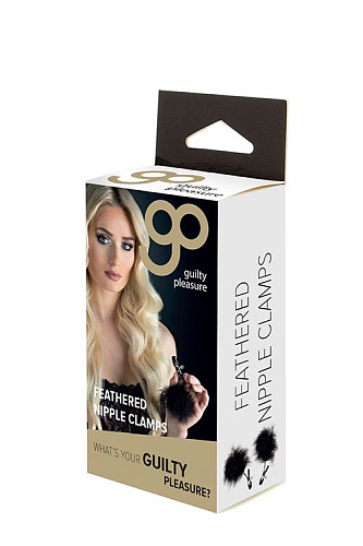 Чёрные зажимы для сосков с пухом Blush Novelties FEATHERED NIPPLE CLAMPS 520016