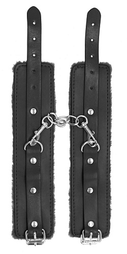 Чёрные наручи Shots Media BV Plush Leather Hand Cuffs OU267BLK