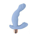 Голубой силиконовый изогнутый вибромассажёр с отростком Bior toys ST-40150-12