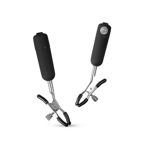 Чёрные виброзажимы на соски EDC Wholesale Easytoys Nipple Clamps With Vibrating Bullets ET617BLK