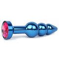 Удлинённая синяя анальная втулка с малиновым кристаллом Anal Jewelry Plug QBLU-14 (11,3 см)