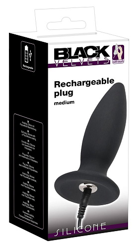 Чёрная перезаряжаемая анальная пробка Orion Black Velvets Recharge Plug M 0592803 (12,5 см)