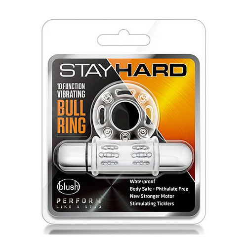 Прозрачное эрекционное виброкольцо Blush Novelties 10 Function Vibrating Mega Bull Ring BL-77912