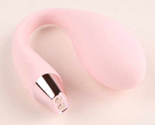 Силиконовый С-образный хай-тек вибромассажёр-кит нежно-розового цвета ImToy Whale