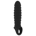 Чёрная ребристая насадка Shots Media BV Stretchy Penis Extension No.32 SON032BLK