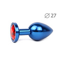 Коническая синяя анальная втулка с красным кристаллом Anal Jewelry Plug BLUS-16 (7 см)