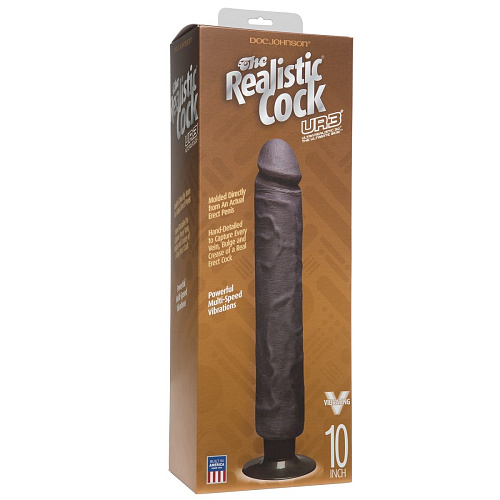 Коричневый вибратор Doc Johnson The Realistic Cock ULTRASKYN Without Balls Vibrating 10” 1160-37-BX (29,2 см)