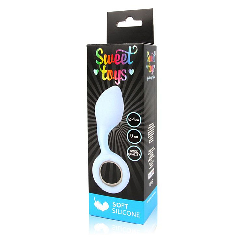 Каплевидная анальная втулка с круглым ограничителем голубого цвета Bior toys ST-40119-12