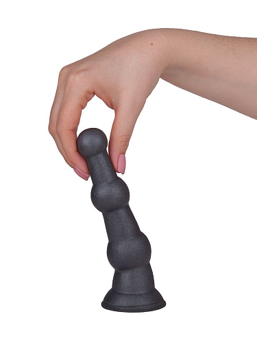 Чёрная анальная пробка платинового цвета с изгибом LOVETOY (А-Полимер) 427103 (15 см)