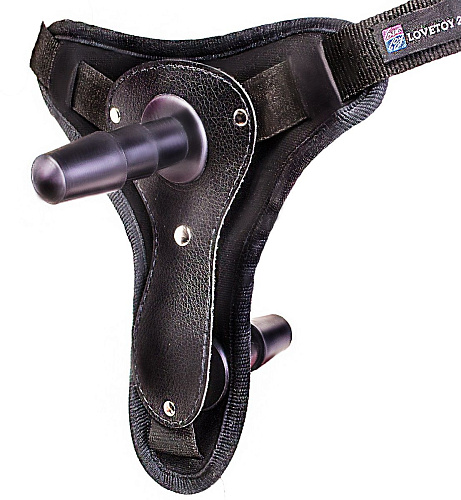 Чёрно-бежевывй пояс для женщин с внутренней насадкой LOVETOY (А-Полимер) WOMAN STRAP 060303