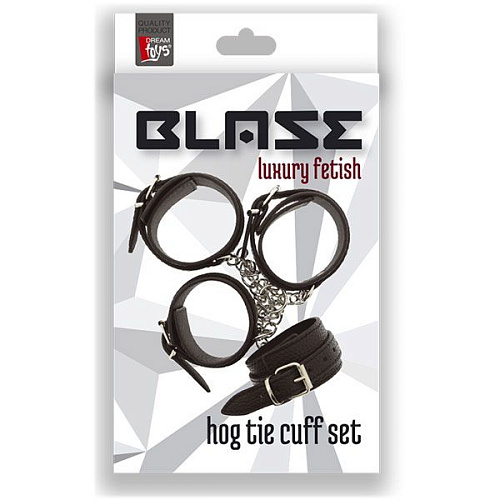 Черные наручники и поножи с креплением HOG TIE CUFF SET Dream Toys 21322