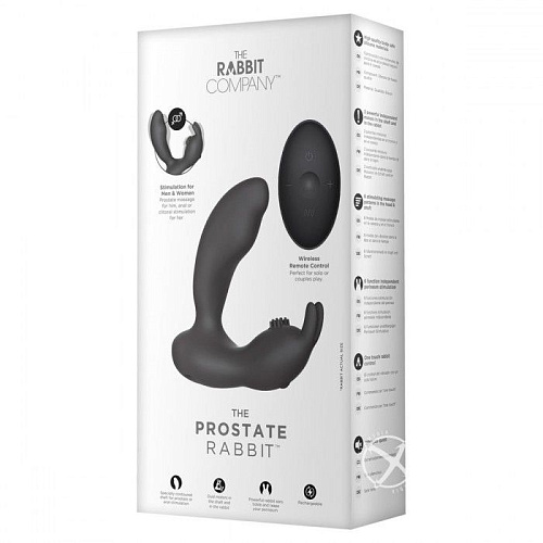 Чёрный массажёр простаты с вибрацией и пультом ДУ The Rabbit Company Prostate Rabbit TRC-013BLK