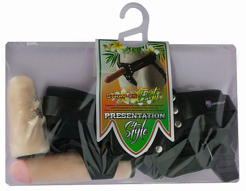 Чёрный пояс-трусики с двумя насадками LOVETOY (А-Полимер) Экзотик-Linda 981000 (15,5 и 10,5 см)