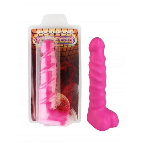 Ярко-розовый анальный стимулятор с мошонкой Сумерки богов 4055-22 BX DD (14 см)
