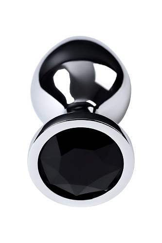 Серебристая коническая анальная пробка с чёрным кристаллом ToyFa 717014-5 (7 см)