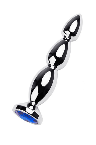 Серебристая анальная ёлочка с синим кристаллом ToyFa 717041-6 (14 см)